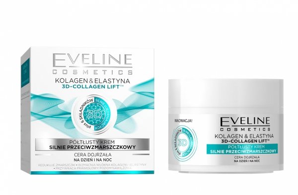 EVELINE Półtłusty krem silnie przeciwzmarszczkowy - Kolagen & Elastyna i 3D-Collagen Lift 50 ml