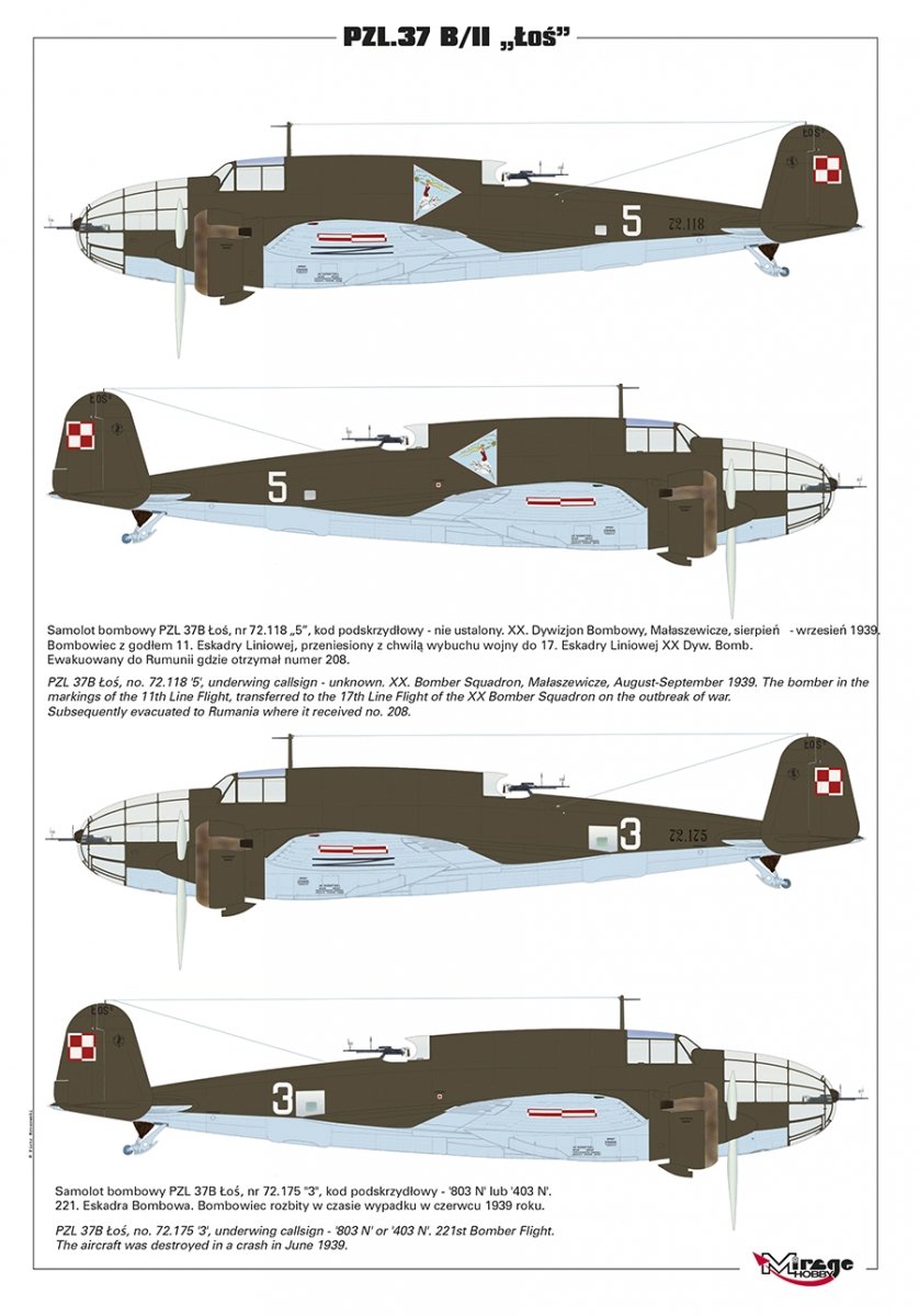 LP851 S MODEL A002 Maquette 1/48 1:48 Avion militaire Samolot bombowy PZL 37B