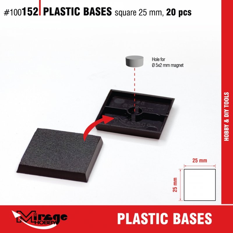 MIRAGE 100152 PLASTIC BASES - SQUARE 25mm (SET 20pcs) (podstawki) 