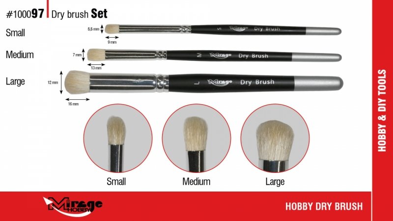 MIRAGE 100097 ZESTAW PĘDZLI DRY BRUSH [Small Medium Large] 