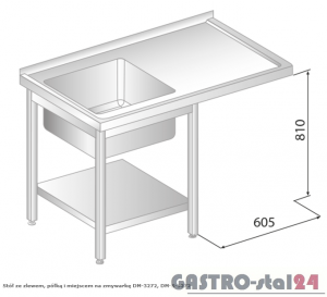 Stół ze zlewem, półką i miejscem na zmywarkę DM 3272 szerokość: 600 mm (1200x600x850)