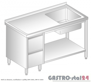 Stół ze zlewem, szufladami i półką DM 3203 szerokość: 600 mm  (1000x600x850)