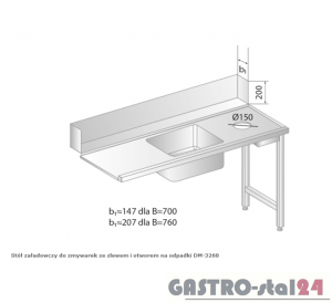 Stół załadowczy do zmywarek ze zlewem i otworem na odpadki DM 3268 szerokość: 760 mm (1200x760x850)