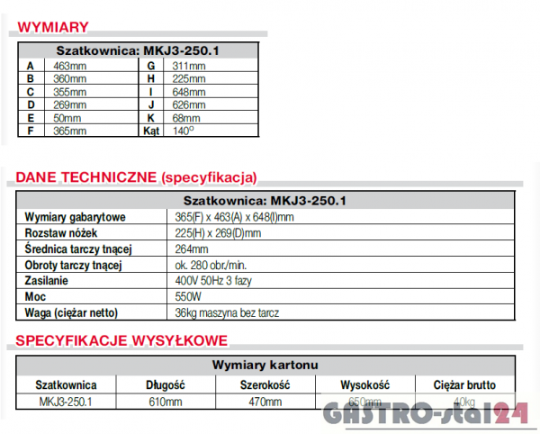 Szatkownica do warzyw MKJ3-250.1 (400V)