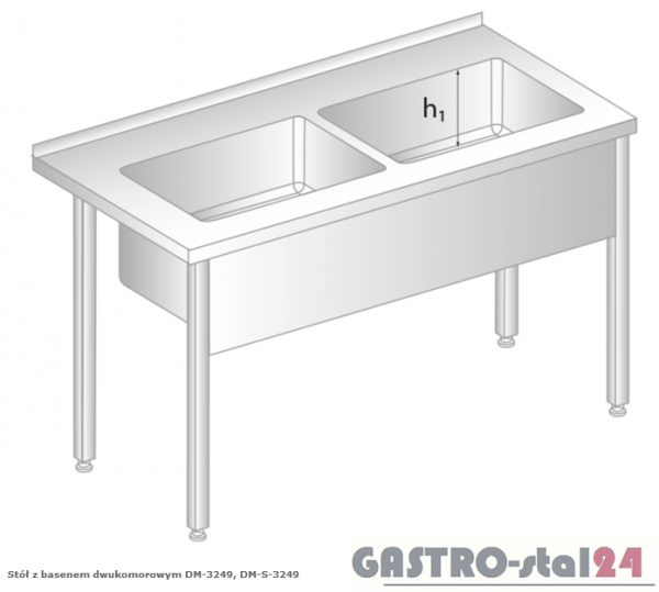 Stół z basenem dwukomorowym DM 3249 szerokość: 700 mm, głębokość: 300 mm (1200x700x850)