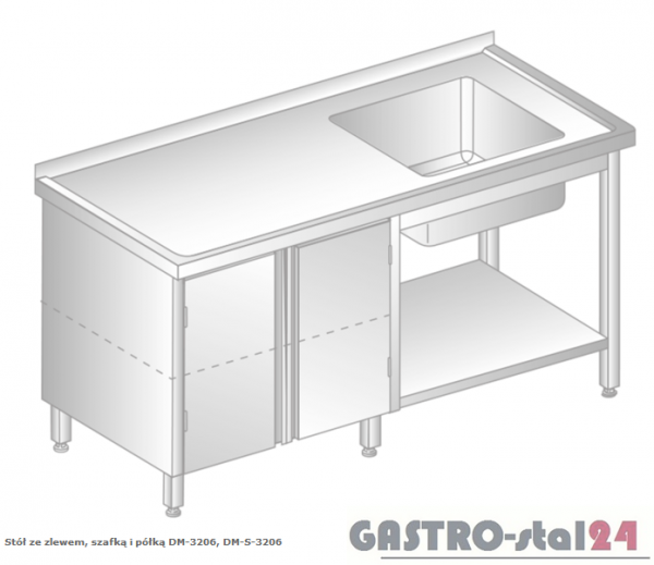 Stół ze zlewem, szafką i półką DM 3206 szerokość: 600 mm (1400x600x850)