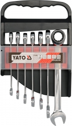 Klucze płasko-oczkowe z grzechotką 10-19 mm, kpl 7 szt. Yato YT-0208