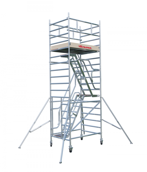 Rusztowanie  TOP SYSTEM ZE SCHODAMI  12,40m wieża jezdna o wymiarach  135 x 180 cm   Faraone  G1-114
