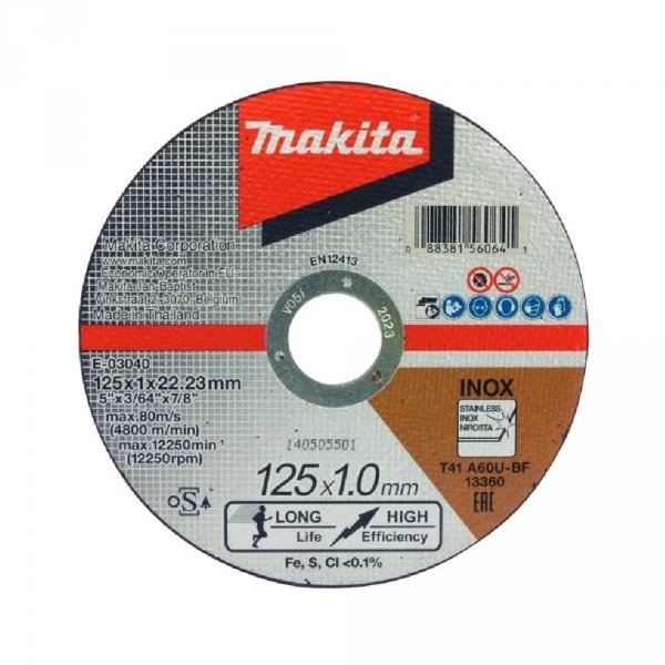 Extra cienka tarcza tnąca Makita E-03040 125 x 1 x 22.23 mm INOX
