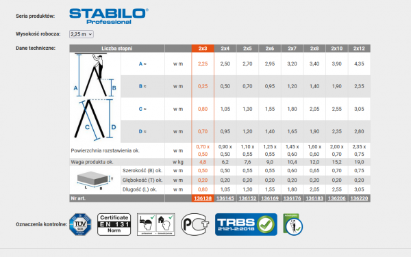 Drabina dwustronna ze stopniami R13 KRAUSE 2x5 stopnie 136152