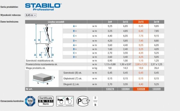 Drabina rozsuwana ze szczeblami Krause Stabilo 2x15   133328