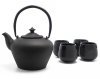 Bredemeijer CHENGDU Dzbanek Żeliwny - Zaparzacz do Herbaty 1,0 l Czarny + 4 Porcelanowe Filiżanki