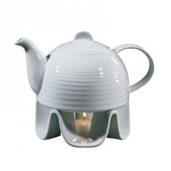 Cilio TEA Porcelanowy Dzbanek do Herbaty z Podgrzewaczem - Biały