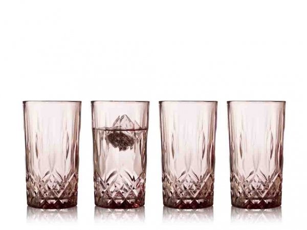 Lyngby Glass SORRENTO Kolorowe Wysokie Szklanki Long Drink 380 ml 4 Szt. / Różowe