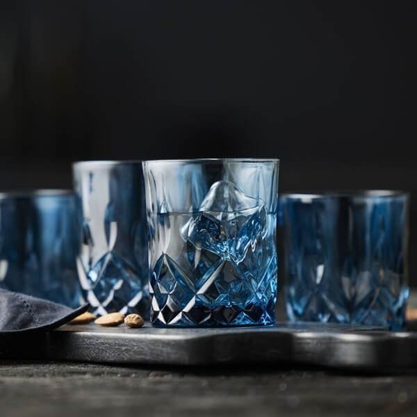 Lyngby Glass SORRENTO Kolorowe Szklanki do Drinków, Whisky 320 ml 4 Szt. / Niebieskie