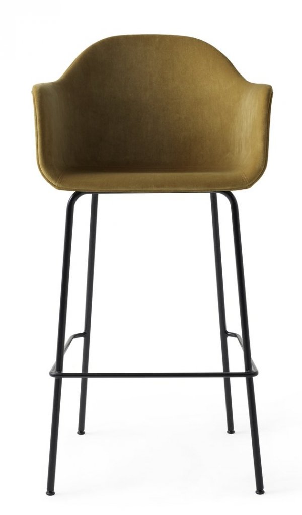 Menu HARBOUR Krzesło Barowe 112 cm Hoker Czarny - Siedzisko Tapicerowane Miodowe