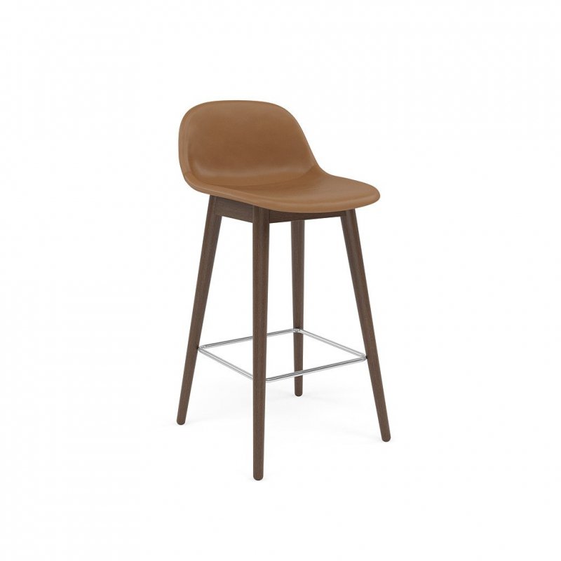 Muuto FIBER Hoker z Oparciem - Stołek Barowy 65 cm Ciemnobrązowy / Siedzisko Tapicerowane Skóra Brązowa