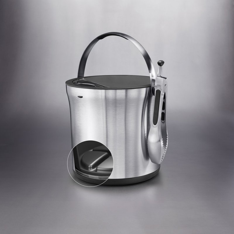 Oxo STEEL Pojemnik - Wiaderko ze Szczypcami na Lód / Srebrny