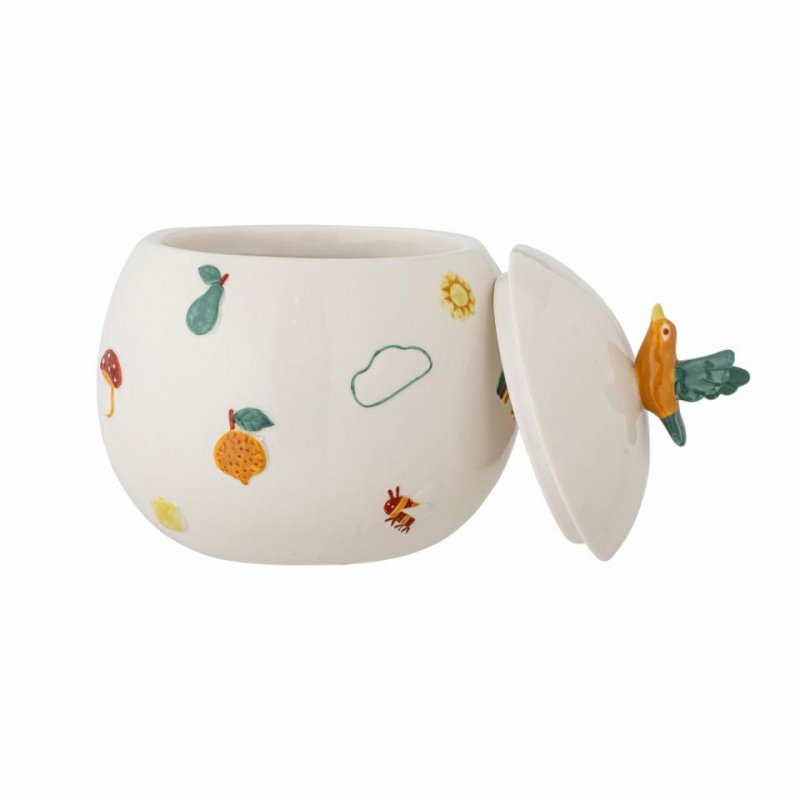 Bloomingville AGNES Ceramiczny Pojemnik z Pokrywką / Biały z Ptaszkiem