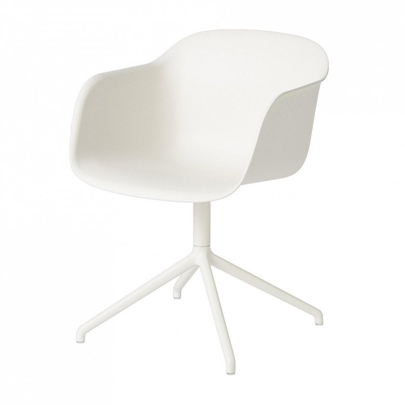 Muuto FIBER ARMCHAIR SWIVEL BASE Krzesło Obrotowe - Białe / Metalowa Rama