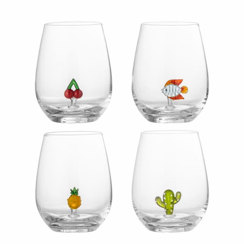 Bloomingville MISA Szklanki do Napojów 560 ml 4 Szt. z Kolorowymi Figurkami