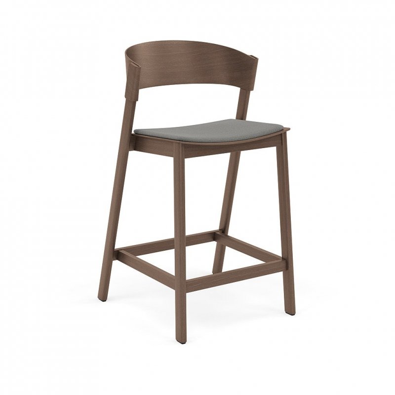 Muuto COVER BAR Hoker - Krzesło Barowe 96 cm Ciemnobrązowe / Siedzisko Tapicerowane Szare