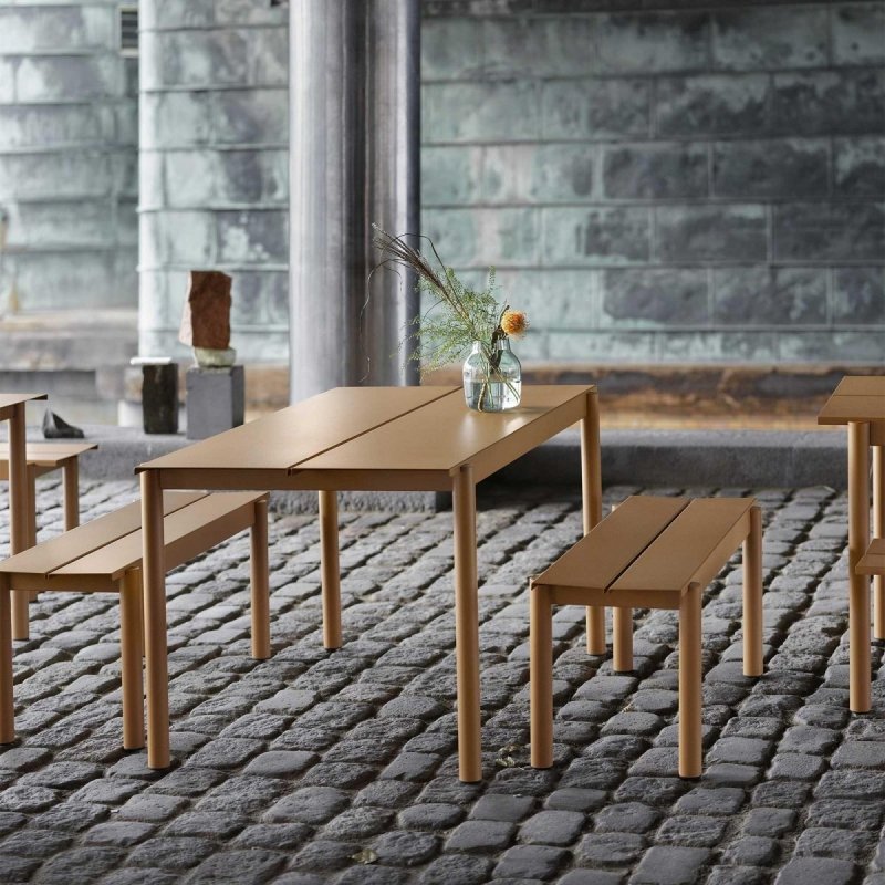Muuto LINEAR Zestaw Mebli Ogrodowych - Stół 140 cm + 2 Ławki - Biały