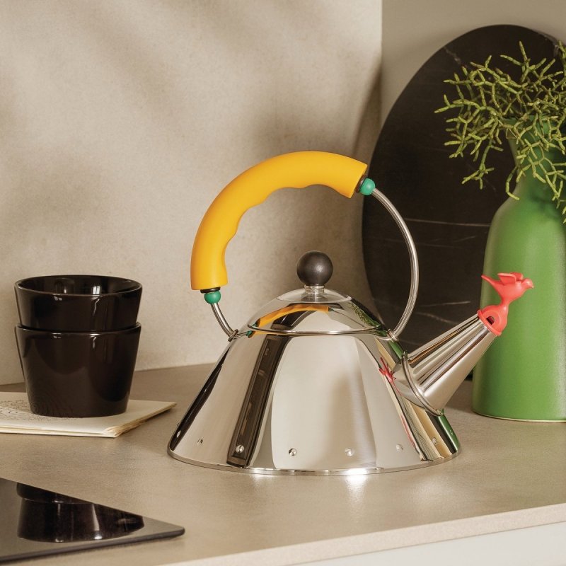 Alessi 9093 Czajnik z Gwizdkiem 1 l - Żółta Rączka / Pomarańczowy Gwizdek