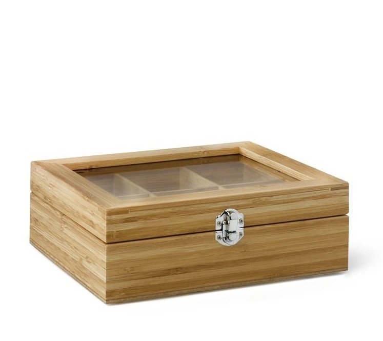Bredemeijer TEA BOX Drewniany Pojemnik z Okienkiem na Herbatę w Saszetkach - 6 Przegródek / Naturalny