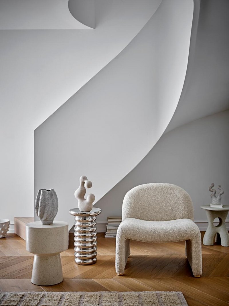 Bloomingville NEEL Fotel w Tkaninie Bouclé / Kremowy