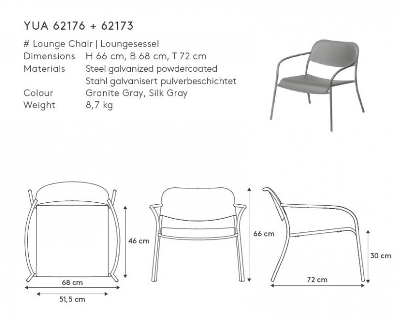 Blomus YUA Fotel Ogrodowy Lounge / Szary Granite Grey