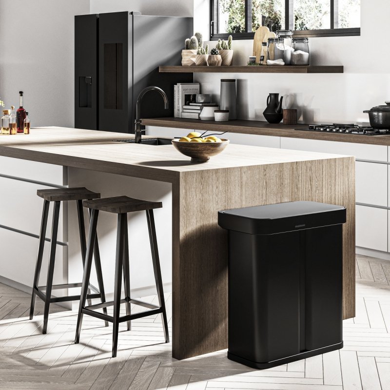 Simplehuman LINER POCKET RECYCLER Sensorowy Kosz na Śmieci 58 l Dwukomorowy Automatycznie Otwierany z Czujnikiem Głosu / Czarny