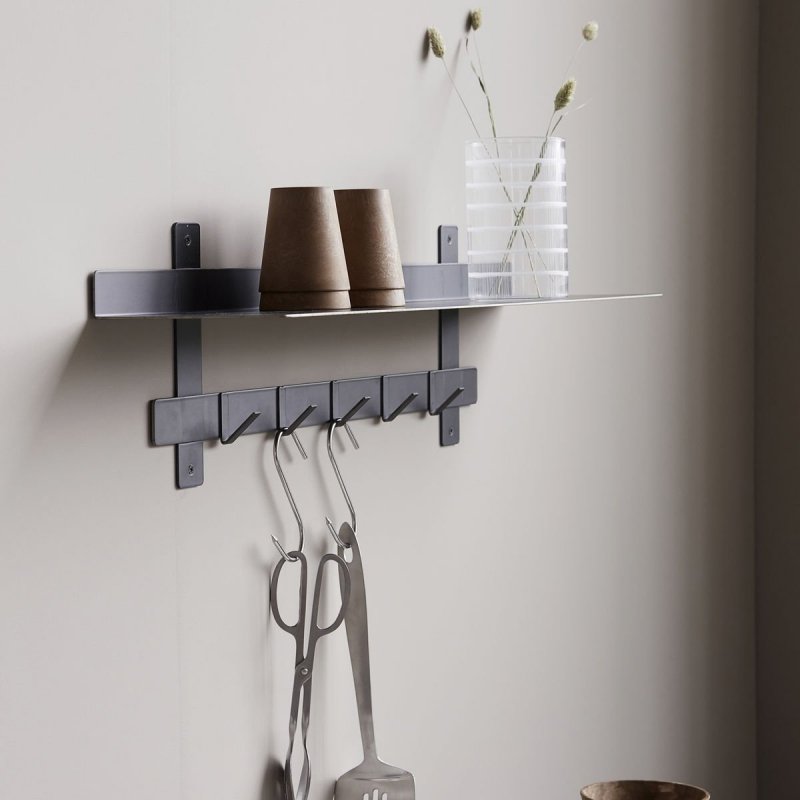 House Doctor TAG Wieszak Ścienny z Półką 80 cm / Czarny