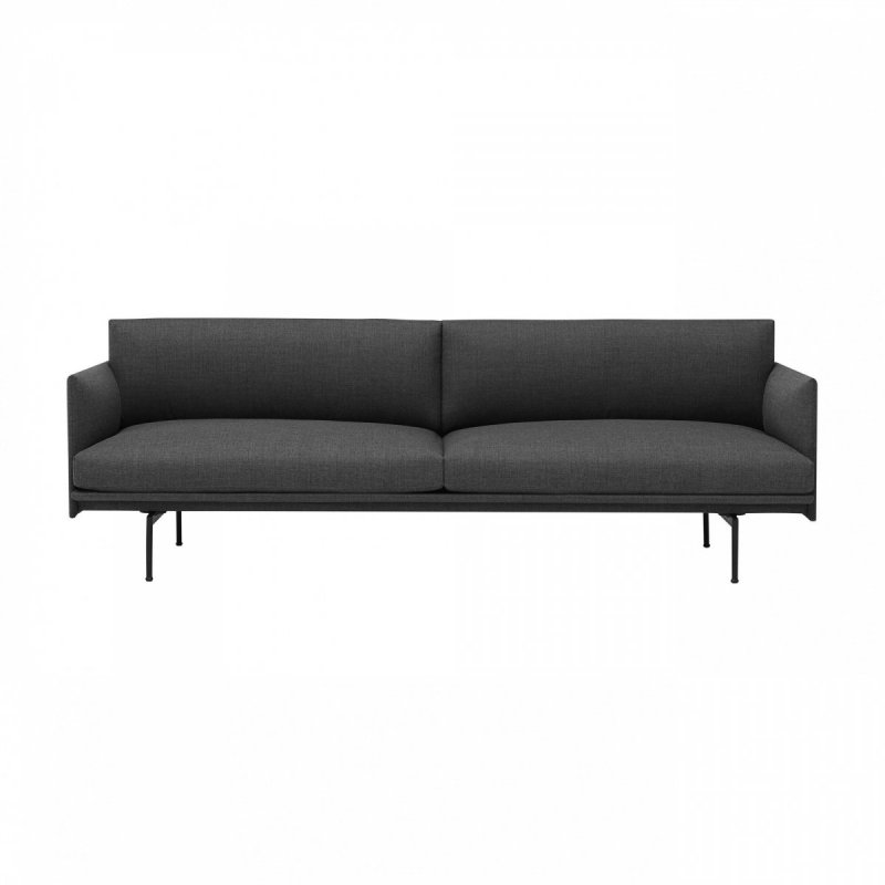 Muuto OUTLINE Sofa 3-Osobowa - Ciemnoszara - Tkanina Remix 163 / Czarne Nogi