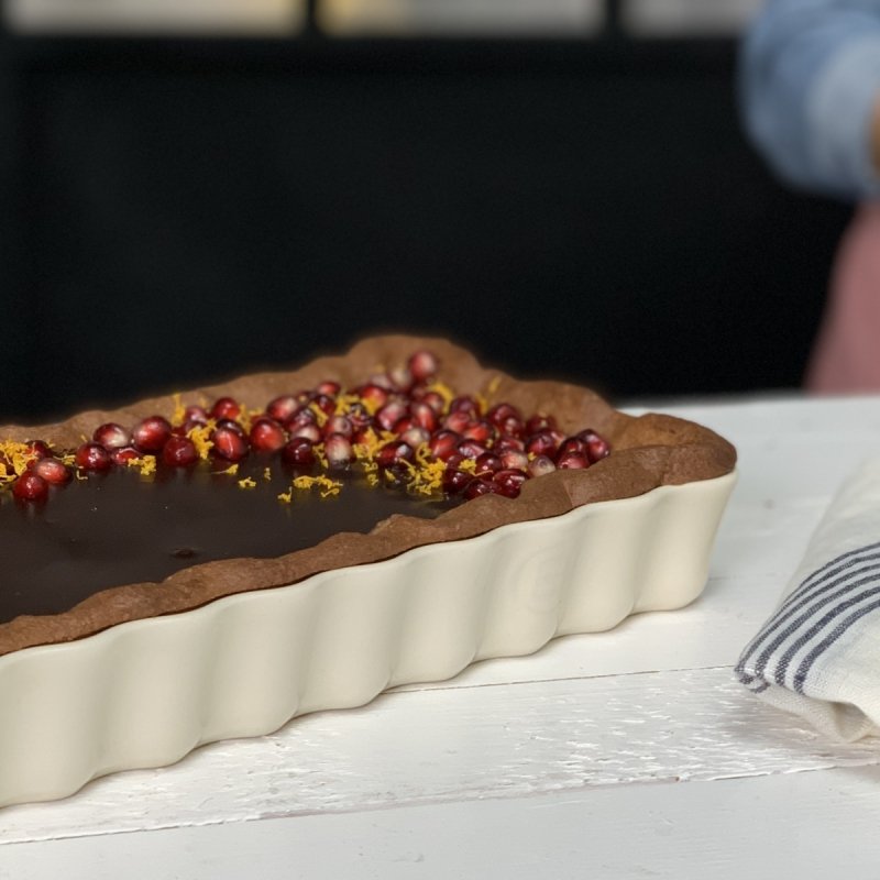 Emile Henry NATURAL CHIC Ceramiczna Forma do Tarty 36 cm Prostokątna / Szara Perła