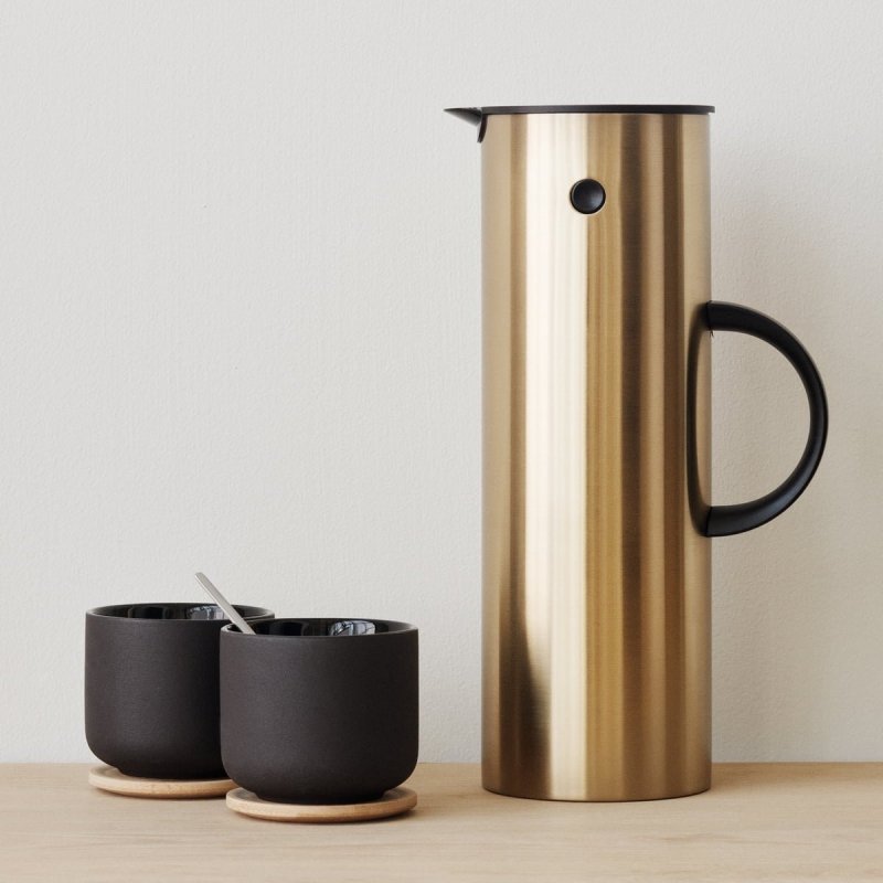 Stelton EM77 Termos Stołowy - Dzbanek Termiczny 1 l Stalowy - Złoty / Szczotkowany Mosiądz