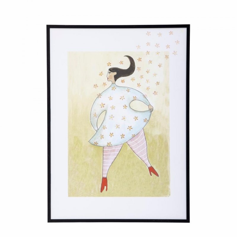 Bloomingville AJO Ilustracja - Grafika Dekoracyjna w Drewnianej Ramie / Czarna