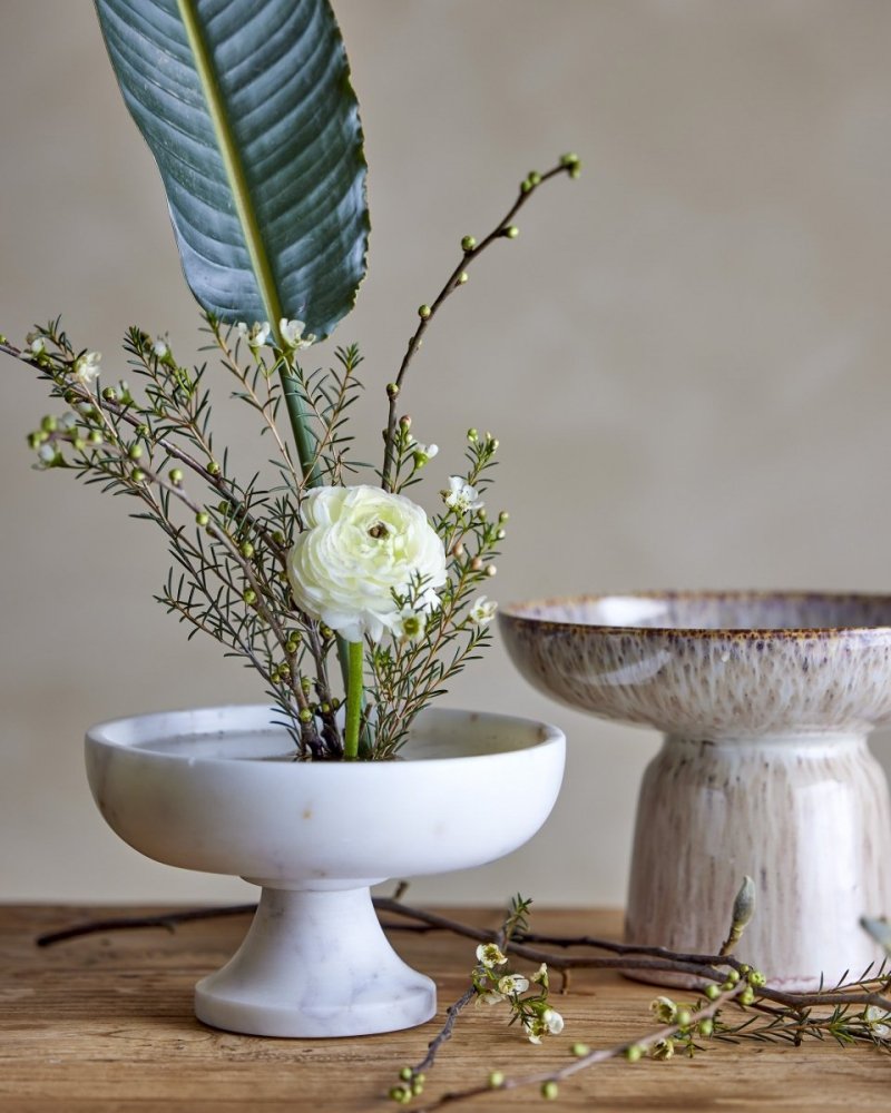 Bloomingville ERIS Marmurowa Miska na Nóżce 20 cm / Biała