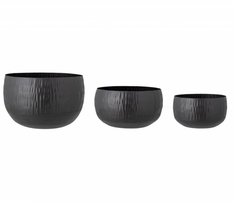 Bloomingville ABISHA Metalowa Doniczka do Kwiatów - Zestaw 3 Osłonek na Doniczki / Czarne