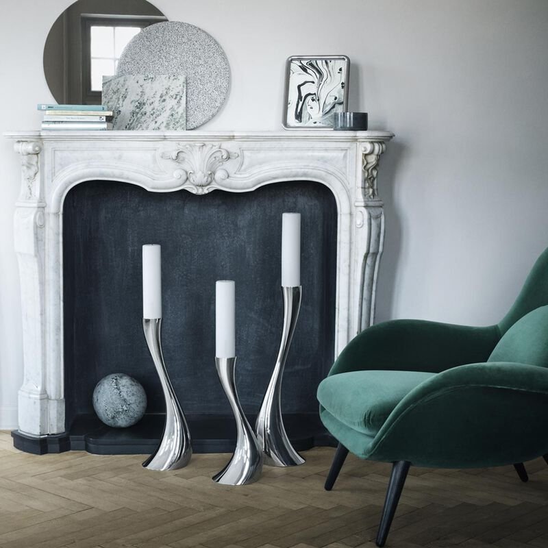 Georg Jensen COBRA Świecznik Podłogowy 40 cm Srebrny / Stal Polerowana
