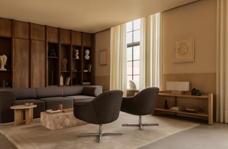 Audo HARBOUR Fotel Wypoczynkowy Obrotowy - Podstawa Aluminium / Ciemnobrązowy (Logan Haze)