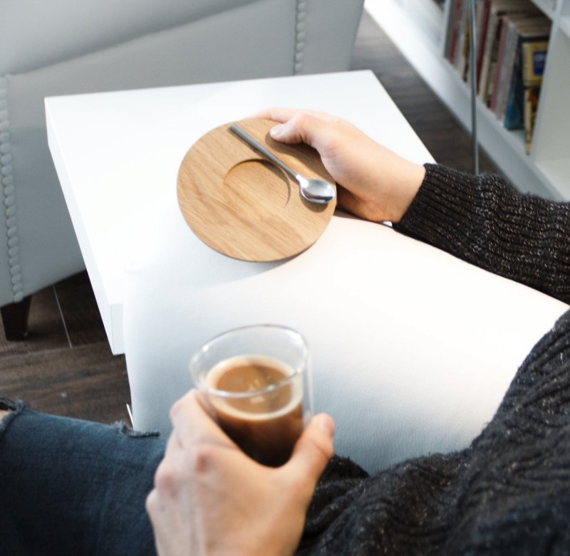 Clap Design CIRCLE Szklanka Termiczna z Drewnianym Spodkiem i Magnetyczną Łyżeczką / Zestaw do Kawy Cappuccino 200 ml