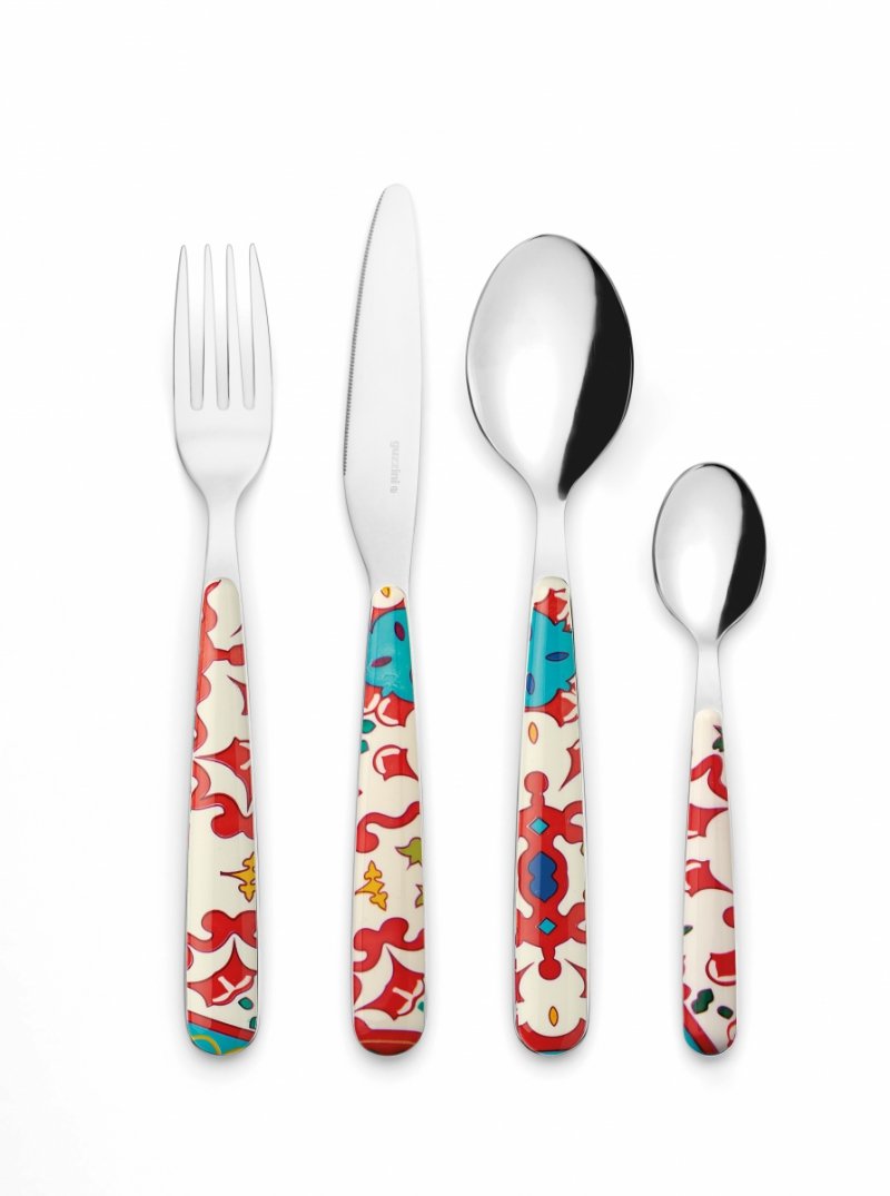 Guzzini FLOWER LEMON Zestaw Sztućców - Komplet 24 El. dla 6 Osób / Czerwony
