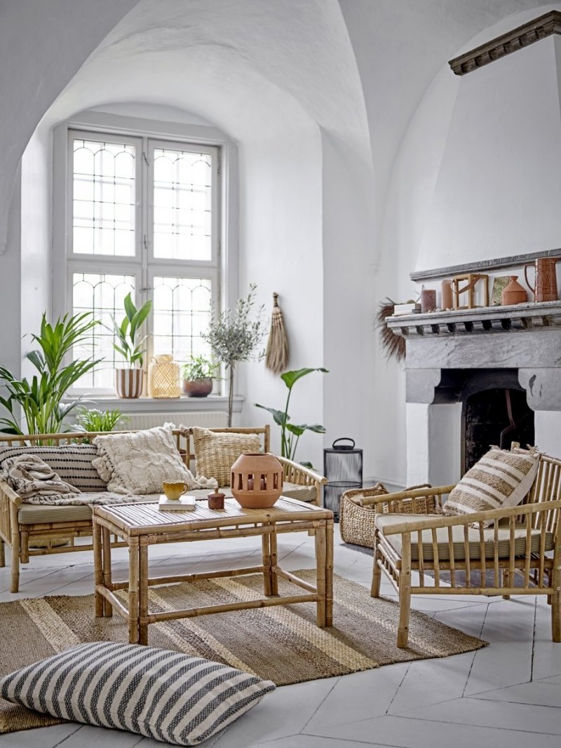 Bloomingville SOLE Sofa z Drewna Bambusowego / Tapicerowane Siedzisko