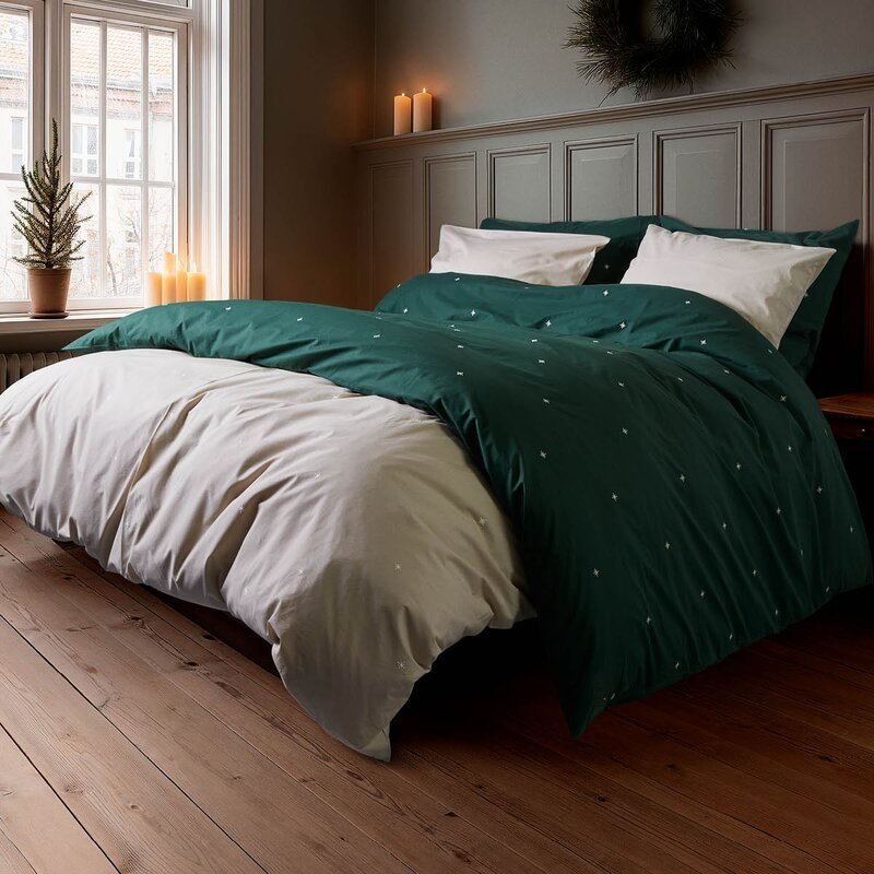 Pościel Christmas Fable Juna zielona z bawełny organicznej