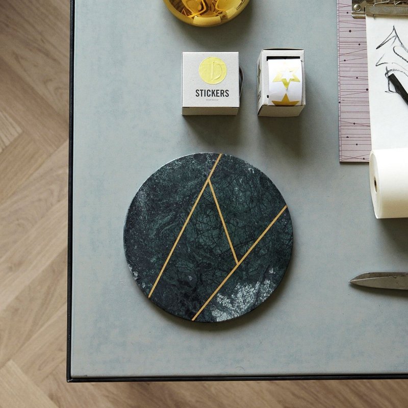 House Doctor MARBLE Okrągły Talerz Marmurowy 2 Szt. Zielony