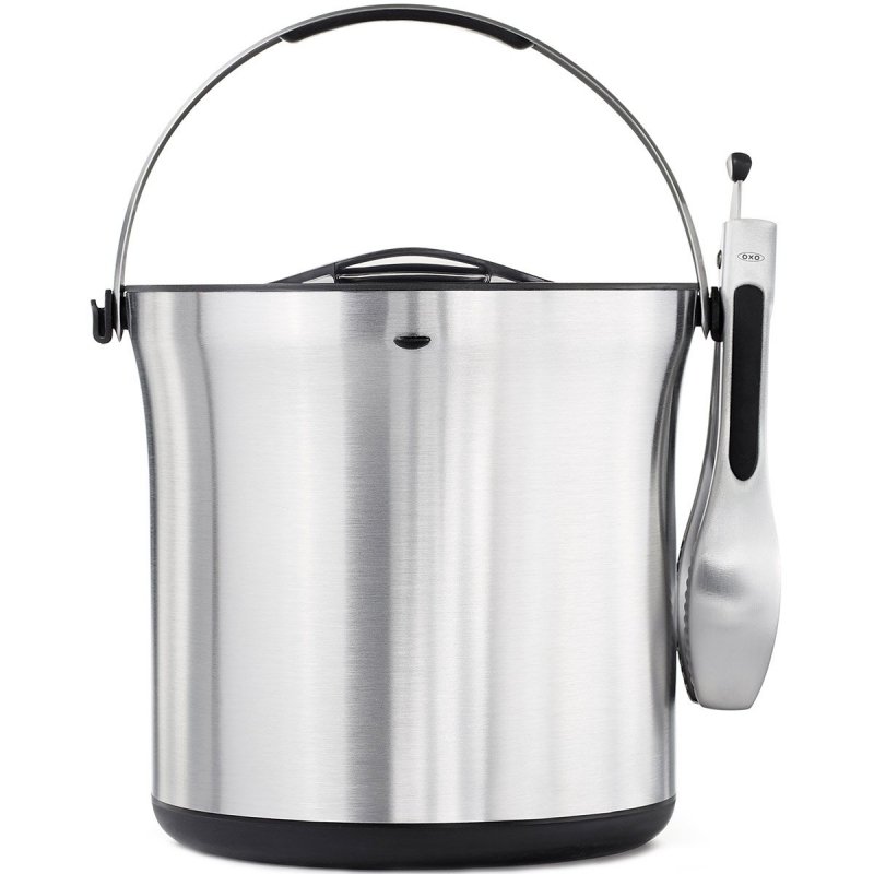 Oxo STEEL Pojemnik - Wiaderko ze Szczypcami na Lód / Srebrny