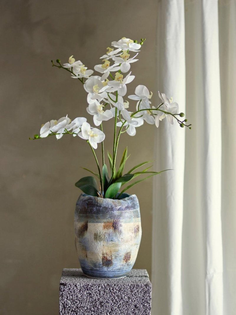 Bloomingville NIENNA Ceramiczny Wazon do Kwiatów 31 cm / Niebieski