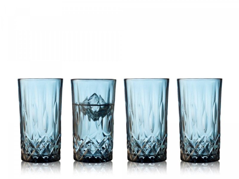 Lyngby Glass SORRENTO Kolorowe Wysokie Szklanki Long Drink 380 ml 4 Szt. / Niebieskie