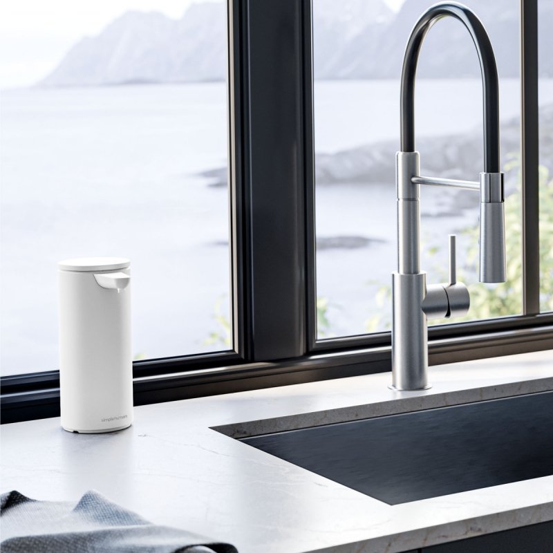 simplehuman SENSOR Stalowy Automatyczny Dozownik do Mydła, Płynu, Żelu Antybakteryjnego - Akumulatorowy 414 ml / Biały